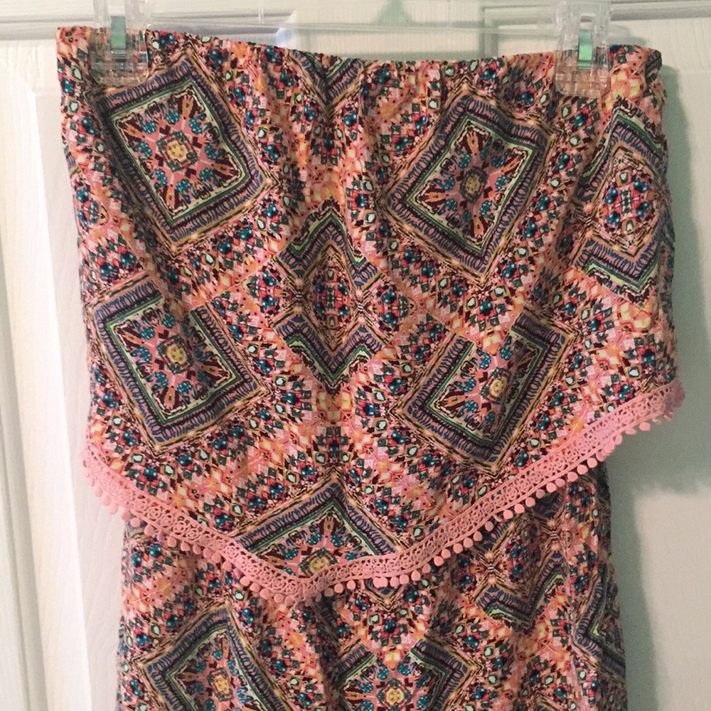 Pink strapless printed romper